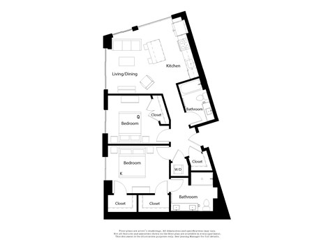 Floor plan for 2 beds, 2 baths, 1020 sqft